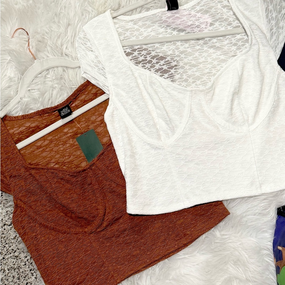 Sheer White and Brown Crop Tops